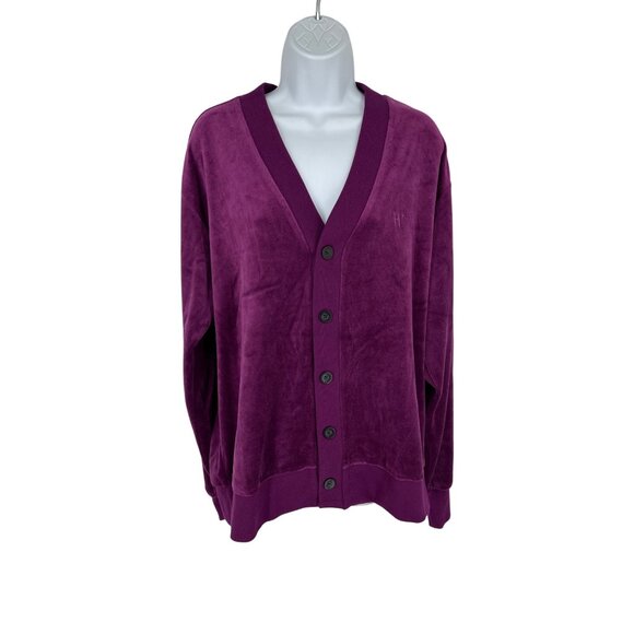 Houston White Purple Button-Down Ribbed Hem & Cuffs Logo Detail Cardigan Size M - Picture 1 of 11